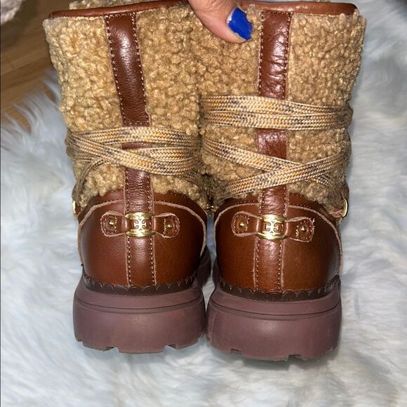 Sam Edelman Orelia Tan Brown Shearling Lace-Up Boots Size 8.5 - Picture 6 of 10